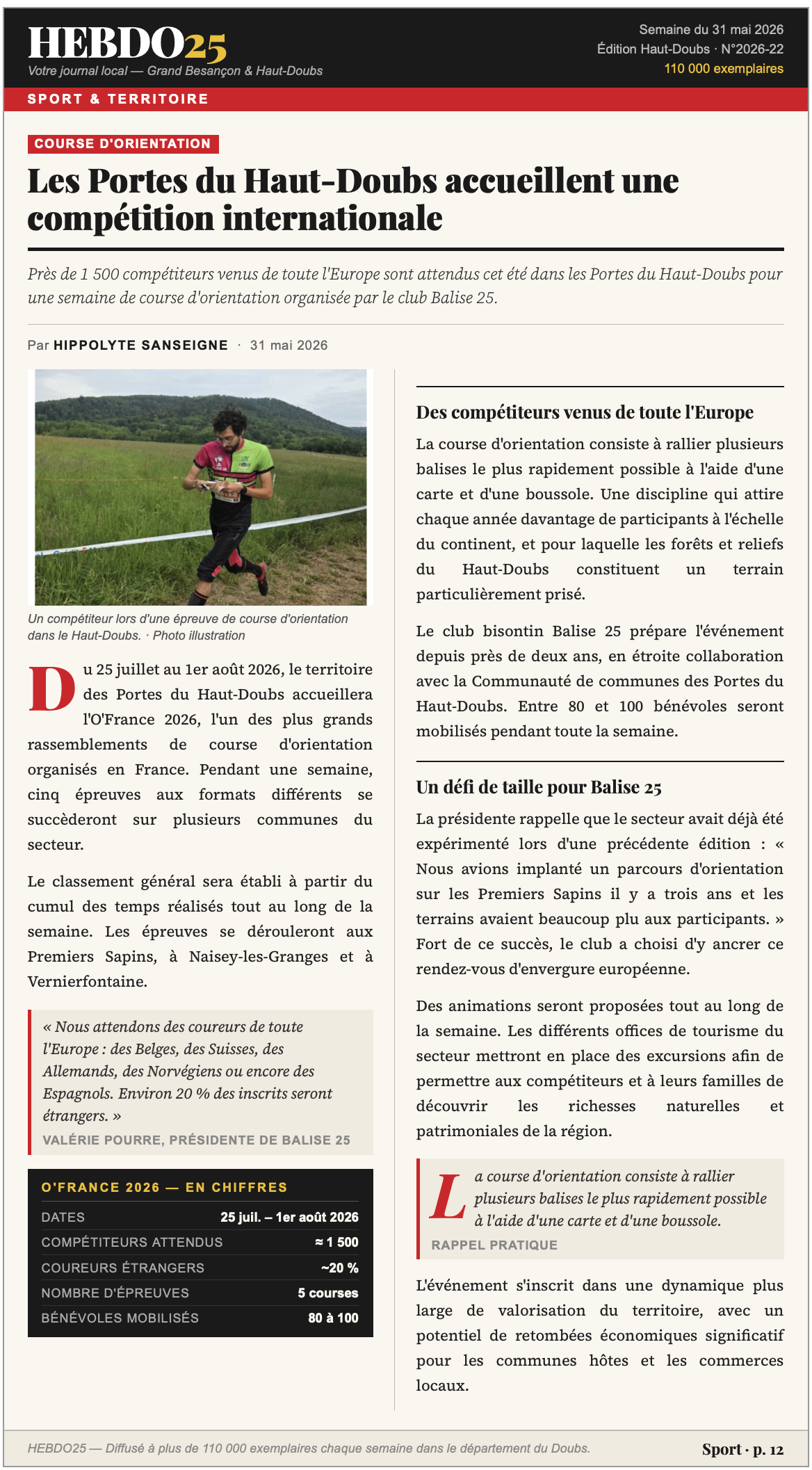Hebdo 25 -artikkeli - O'France 2026
